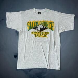 Vintage 1993 Salem Church Burning Up The Track USA Tee Large 90s Shirt